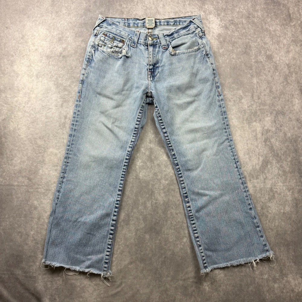 True Religion Billy Jeans Light Wash Distressed Embroidered Back Pocket 32x33